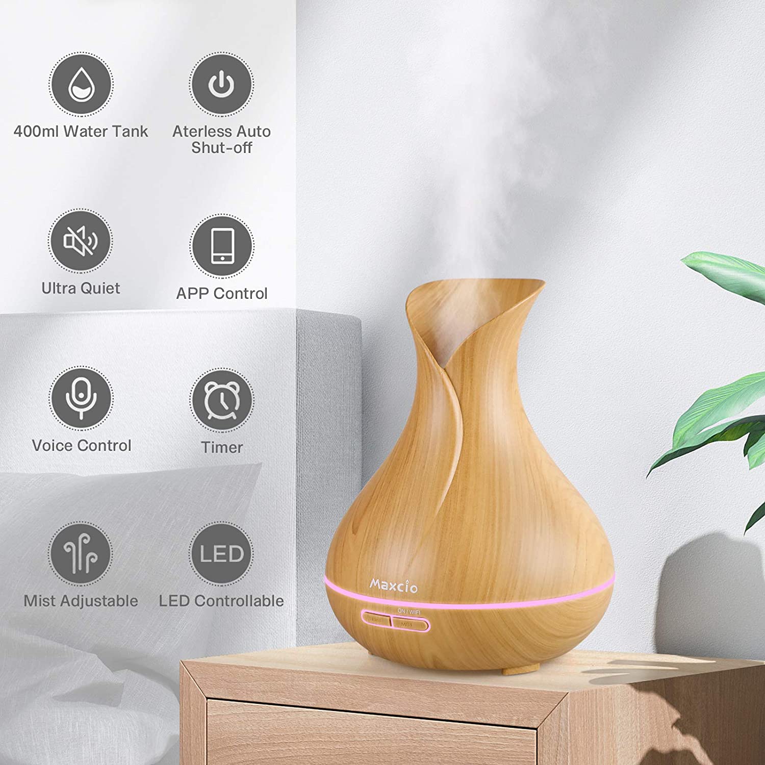 Humidificador + Difusor de Aromas Inteligente Castanho Claro WiFi - Image 4