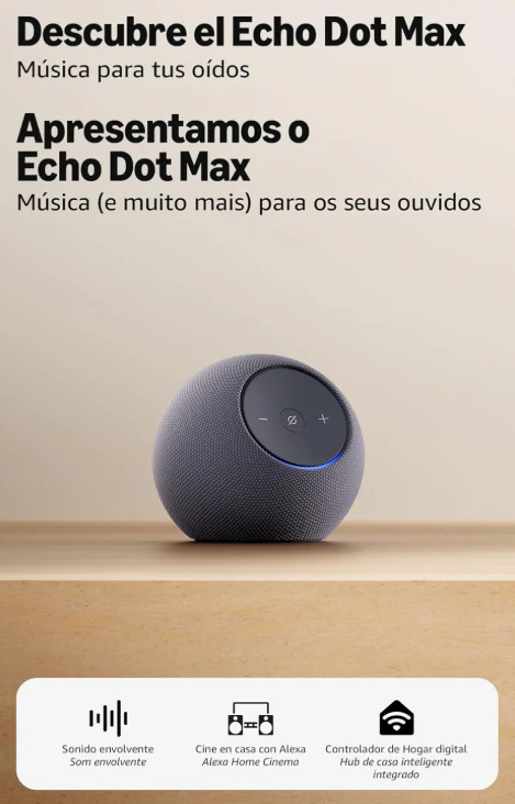 Amazon Alexa com som ambiente e hub integrado - Echo Dot Max (Cinzento/Preto) - Image 3
